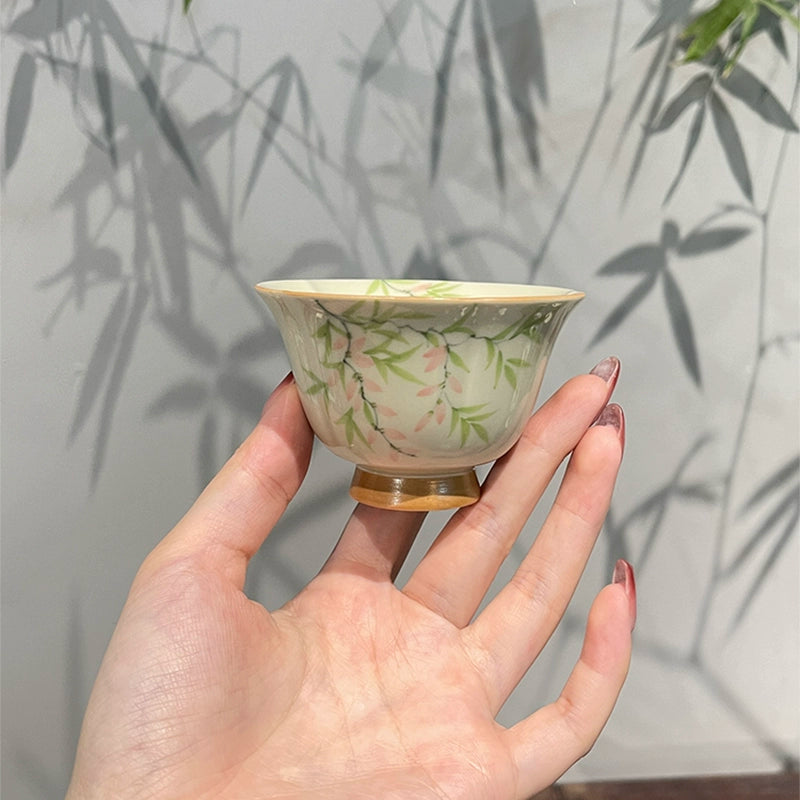 Jingzhe, Grass and Wood Ash Hand-painted Pink Vine Flower Master Cup Ceramic Teacup Retro Single Cup Underglaze Color Tea Set Tea Cup