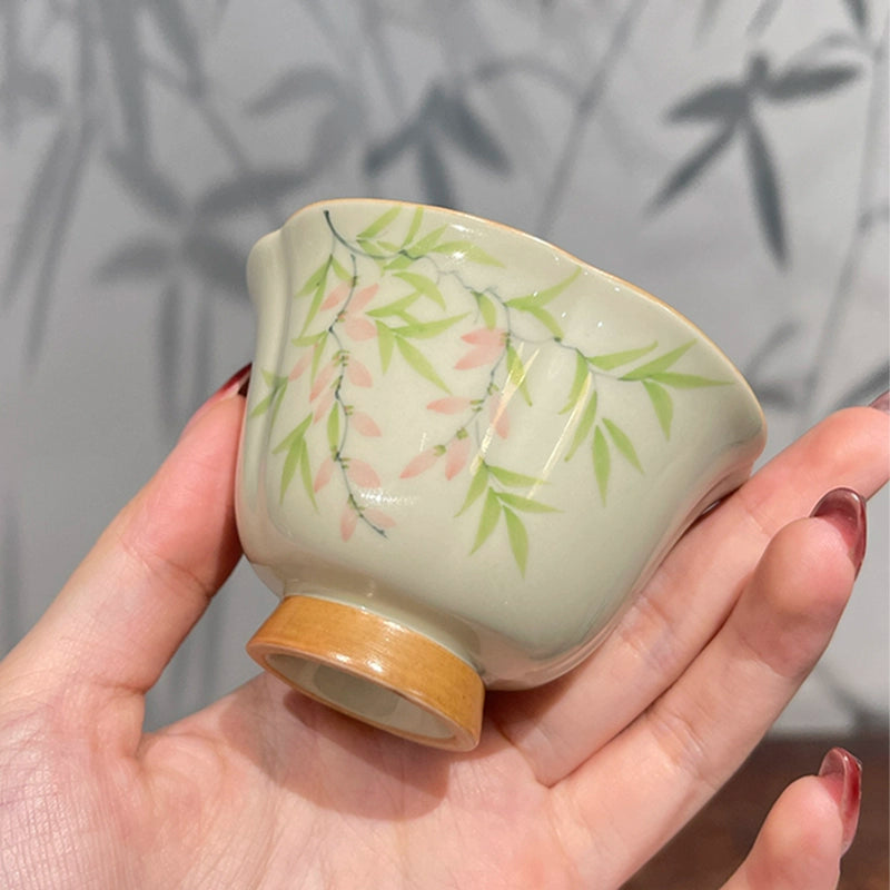 Jingzhe, Grass and Wood Ash Hand-painted Pink Vine Flower Master Cup Ceramic Teacup Retro Single Cup Underglaze Color Tea Set Tea Cup