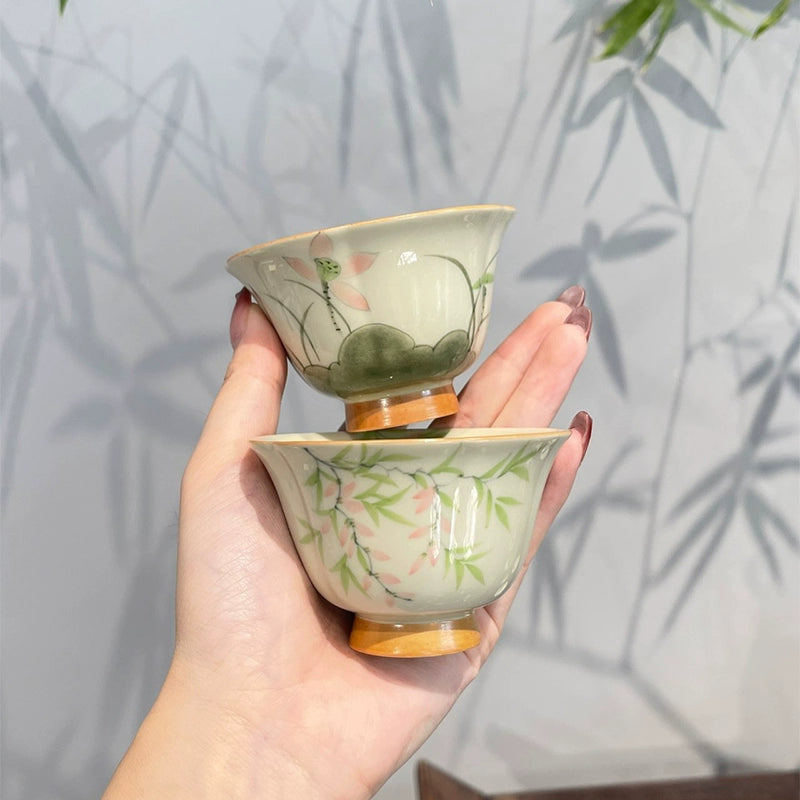 Jingzhe, Grass and Wood Ash Hand-painted Pink Vine Flower Master Cup Ceramic Teacup Retro Single Cup Underglaze Color Tea Set Tea Cup