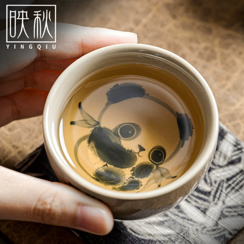 Hand-painted cute panda single cup tea set