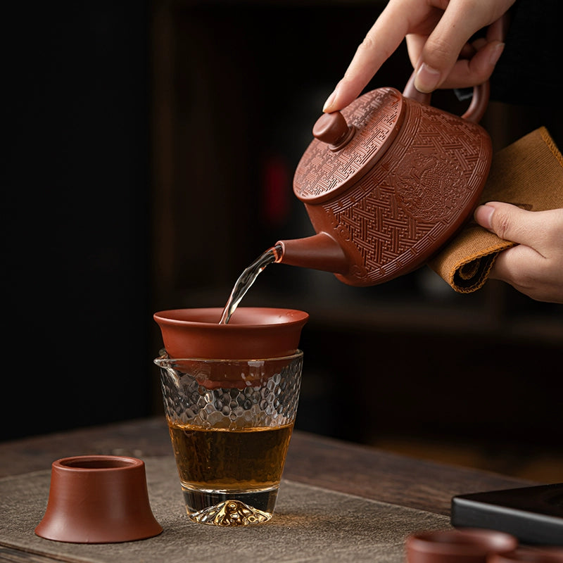 Dahongpao stone gourd and phoenix kettle hand-engraved