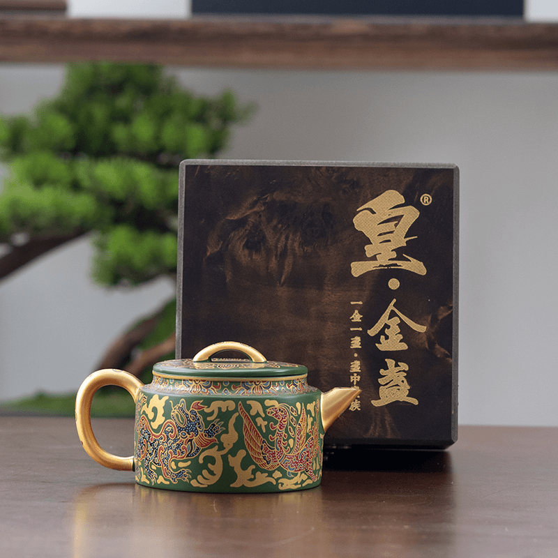 Zisha Pot Handmade Hantile Gilt Green Mud Dunhuang High-end Household Teapot Chinese Tea Set High Fashion