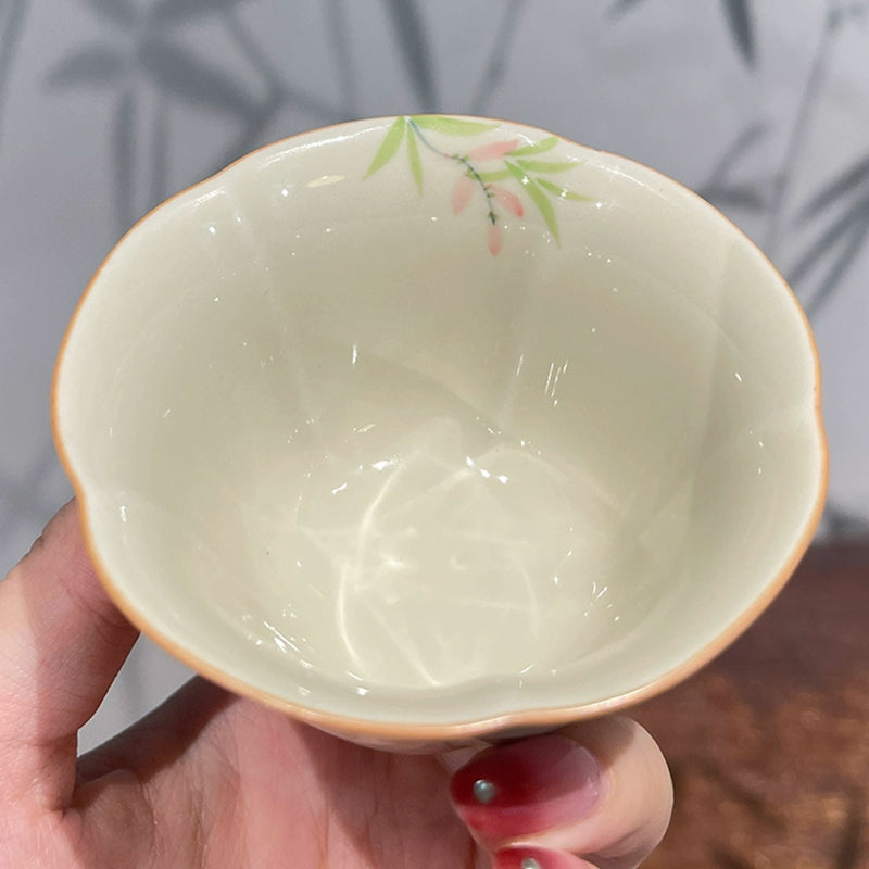 Jingzhe, Grass and Wood Ash Hand-painted Pink Vine Flower Master Cup Ceramic Teacup Retro Single Cup Underglaze Color Tea Set Tea Cup